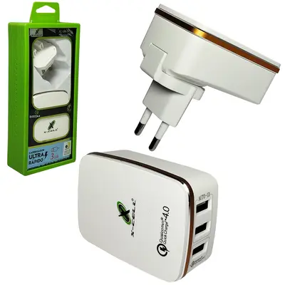 CARREGADOR DE TOMADA BIVOLT ULTRA RAPIDO 27W COM 3 SAIDAS USB 5.1A X-CELL