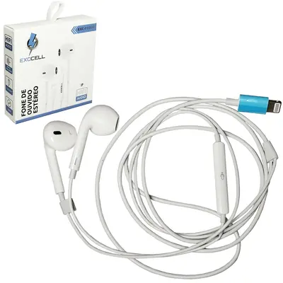 FONE DE OUVIDO IN EAR ESTEREO IP5 / 6 / 7 / 8 / X COM MICROFONE EXOCELL 1,1M