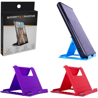 SUPORTE PARA CELULAR DE MESA DE PLASTICO DOBRAVEL COLORS 8X7X6CM NA CAIXA