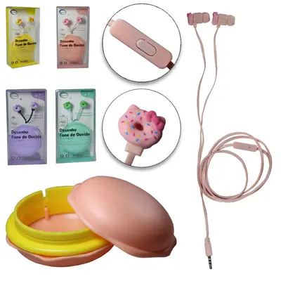 FONE DE OUVIDO IN EAR ESTEREO P3 COM MICROFONE GATINHA 115CM NO ESTOJO