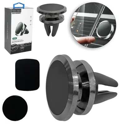 SUPORTE AUTOMOTIVO SAIDA DE AR PARA CELULAR / GPS MAGNETICO COM AUTOADESIVO 4X3,5CM DE Ø