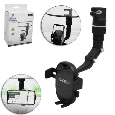 SUPORTE AUTOMOTIVO UNIVERSAL 360º PARA CELULAR / GPS ESPELHO RETROVISOR X-CELL