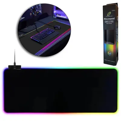MOUSE PAD GAMER LED RGB EXTRA GRANDE EMBORRACHADO ANTIDERRAPANTE COM CABO USB X-CELL 90X40CM