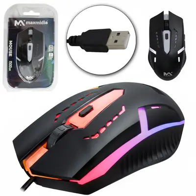 MOUSE OPTICO GAMER COM FIO USB + LUZ 1500 DPI MAXMIDIA 1,5M