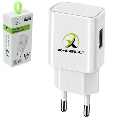 CARREGADOR DE TOMADA BIVOLT COM 1 SAIDA USB 5V 4A X-CELL BRANCO