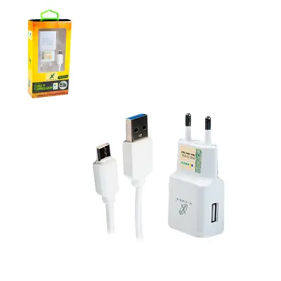 CARREGADOR DE TOMADA BIVOLT COM 1 SAIDA USB 2A + CABO TIPO C X-CELL 1M