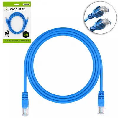 CABO DE REDE / INTERNET CAT5E RJ45 X RJ45 X-CELL AZUL 2M
