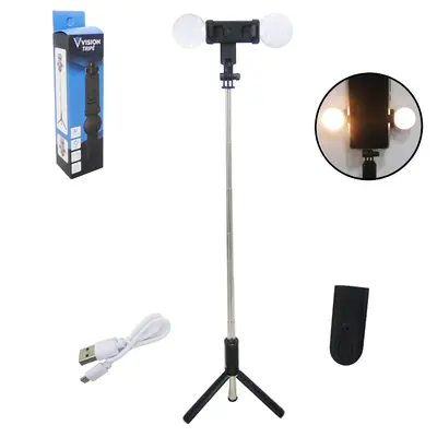 BASTAO DE SELFIE TRIPE BLUETOOTH RECARREGAVEL VISION COM LUZ + CABO USB 70CM