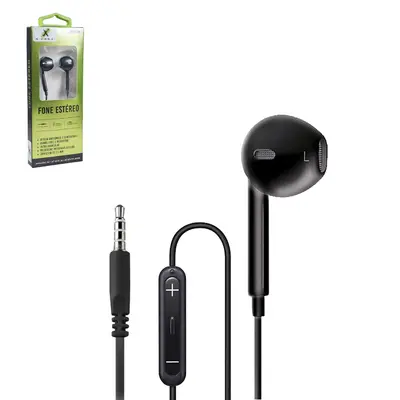 FONE DE OUVIDO IN EAR ESTEREO P3 COM MICROFONE EXTRA BASS PRETO / BRANCO X-CELL 1,2M