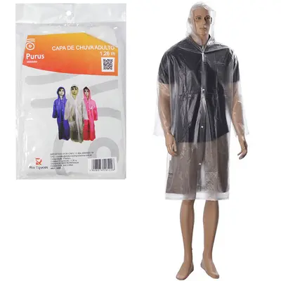 CAPA DE CHUVA ADULTO DE PLASTICO COM BOTAO 126CM