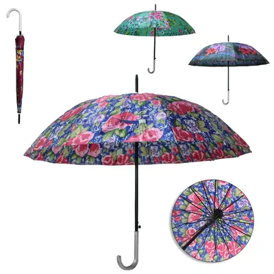 GUARDA CHUVA DE POLIESTER AUTOMATICO PORTARIA RAINY DAY 16 VARETAS CABO CURVO 90CM DE Ø