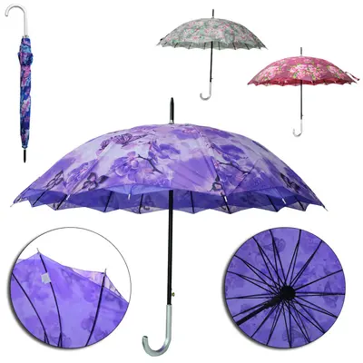 GUARDA CHUVA DE POLIESTER AUTOMATICO PORTARIA RAINY DAY 16 VARETAS CABO CURVO 98CM DE Ø