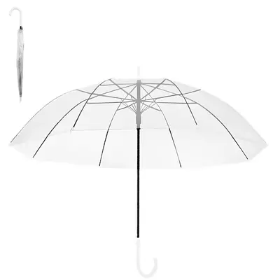 GUARDA CHUVA DE PVC AUTOMATICO TRANSPARENTE RAINY DAY 8 VARETAS CABO CURVO 100CM DE Ø