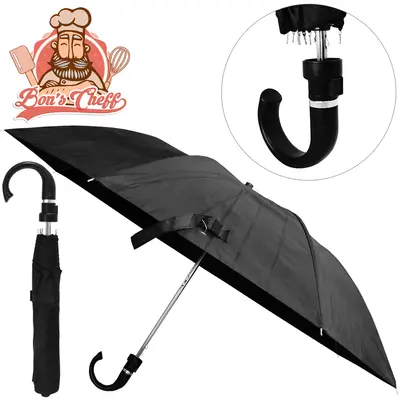 GUARDA CHUVA SOMBRINHA DE POLIESTER AUTOMATICO RETRATIL PRETA 8 VARETAS CABO CURVO 102CM DE Ø