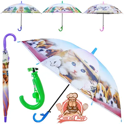 GUARDA CHUVA INFANTIL DE POLIESTER AUTOMATICO BICHINHOS 8 VARETAS CABO CURVO 96CM DE Ø