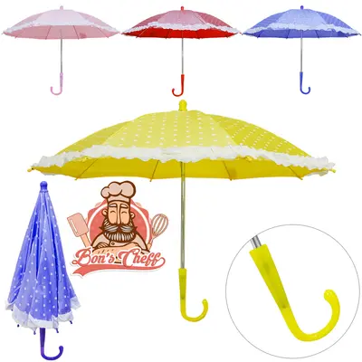 GUARDA CHUVA INFANTIL BABY DE POLIESTER MANUAL POA COM BABADO 8 VARETAS CABO CURVO 60CM DE Ø