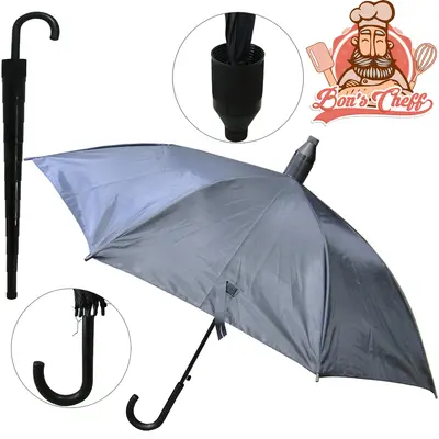 GUARDA CHUVA DE POLIESTER AUTOMATICO PRETO COM CAPA TELESCOPICA 8 VARETAS CABO CURVO 110CM DE Ø