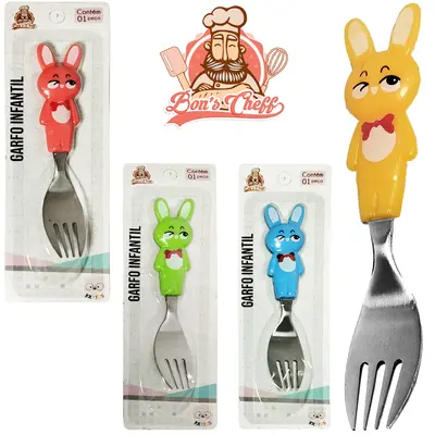 GARFO INFANTL DE INOX BICHINHOS 3D 14CM