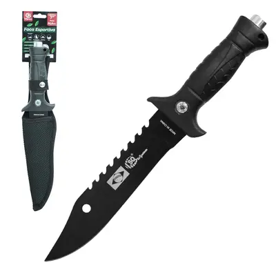 FACA ESPORTIVA DE INOX COM BUSSOLA + BAINHA 7'' CABO EMBORRACHADO