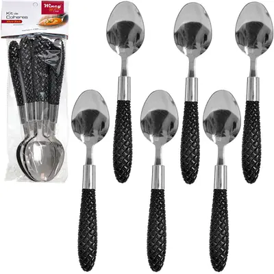 COLHER DE MESA DE INOX CABO PLASTICO ALLURE BLACK COM 6 PECAS 19CM