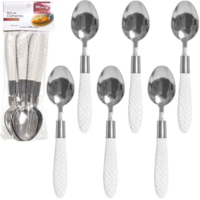 COLHER DE MESA DE INOX CABO PLASTICO ALLURE WHITE CABO 6 PECAS 19CM