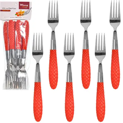 GARFO DE MESA DE INOX CABO PLASTICO ALLURE CHERRY COM 6 PECAS 20CM