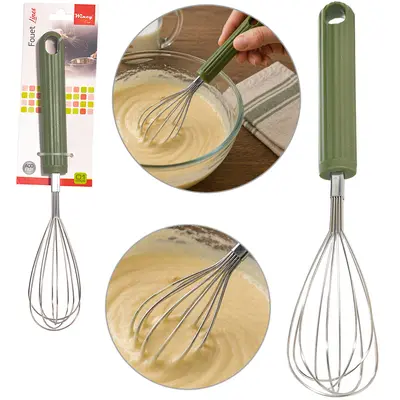 BATEDOR DE CLARA DE INOX FOUET MANUAL CABO PLASTICO VERDE LINES 27X5CM