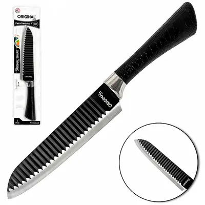 FACA DE INOX SANTOKU 7'' CABO PLASTICO PRETO SHARK