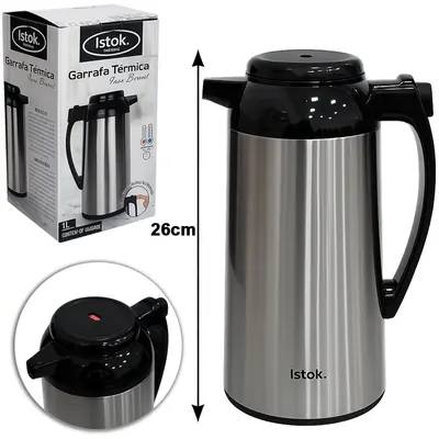 GARRAFA TERMICA DE INOX COM AMPOLA DE VIDRO + BOTAO TRAVA OFF/ON BEIRUT 1L