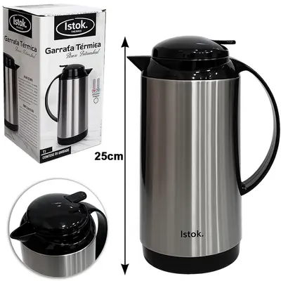 GARRAFA TERMICA DE INOX COM AMPOLA DE VIDRO + GATILHO ISTAMBUL 1L