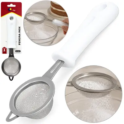 PENEIRA COADOR DE INOX CABO PLASTICO BRANCO HOME STAR 22,5X6,5CM DE Ø