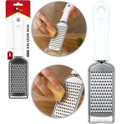 RALADOR DE INOX 1 FACE CABO PLASTICO BRANCO HOME STAR 25X5,5CM