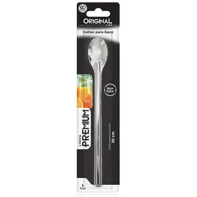 COLHER DE SUCO DE INOX PREMIUM 20CM NA CARTELA