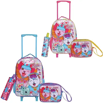 KIT MOCHILA INFANTIL FEMININA CARRINHO 16'' + LANCHEIRA 10'' E ESTOJO LOVELEY FRIENDS