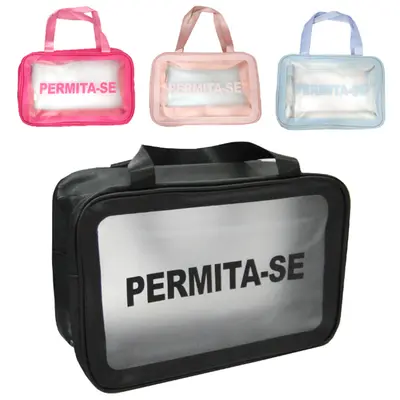 NECESSAIRE DE PVC RETANGULAR FEMININA PERMITA-SE COM ALCA E ZIPER 30,5X20,5X11CM