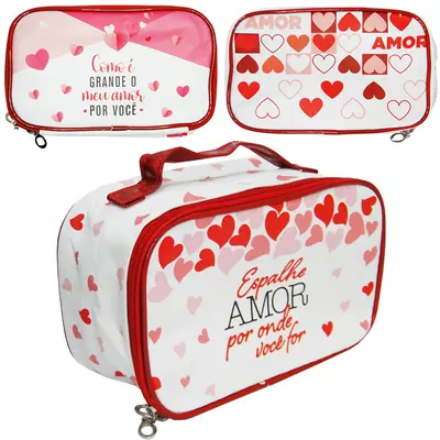 NECESSAIRE RETANGULAR AMOR COM ALCA E ZIPER 21X13X8,5CM