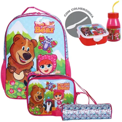 KIT MOCHILA INFANTIL FEMININA 17'' + LANCHEIRA + ACESSORIOS STANDARD THE GIRL BEAR 6 PECAS