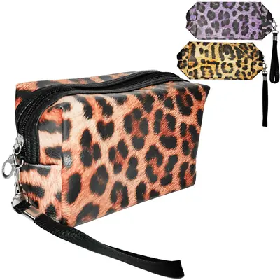 NECESSAIRE DE PVC RETANGULAR FEMININA ONCA COM ALCA E ZIPER 18X10X8CM