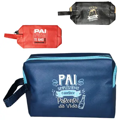 NECESSAIRE DE PVC RETANGULAR MASCULINA FRASES PAI COM ALCA E ZIPER 21X12X7,5CM
