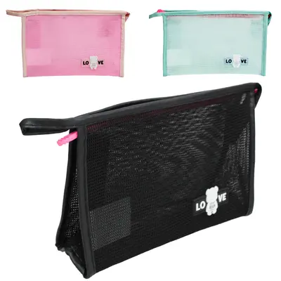 NECESSAIRE DE PVC RETANGULAR LOVE COM ALCA E ZIPER VERSY 23X17X15CM