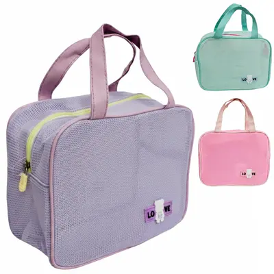 NECESSAIRE DE PVC RETANGULAR LOVE COM ALCA E ZIPER VERSY 23X18X10CM