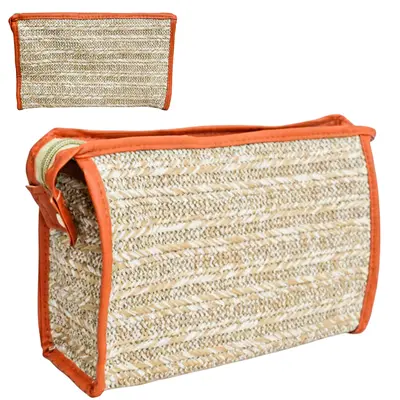 NECESSAIRE DE PVC PALHA RETANGULAR COM ALCA E ZIPER VERSY 25X15X7CM