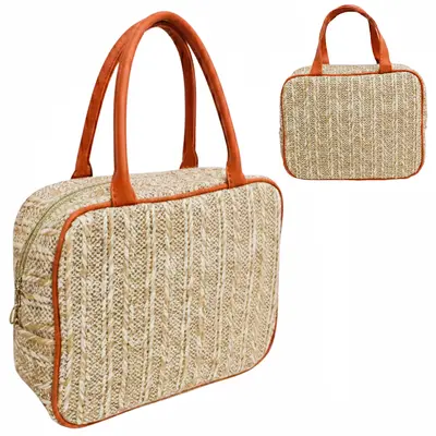 NECESSAIRE DE PVC PALHA RETANGULAR COM ALCA E ZIPER VERSY 24X19X9CM