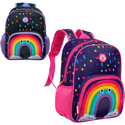 MOCHILA INFANTIL FEMININA ARCO IRIS COM LANTEJOULA MAGICA YEPP 13''