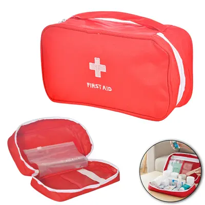 NECESSAIRE PRIMEIROS SOCORROS DE POLIESTER RETANGULAR COM ALCA E ZIPER 23,5X13X7,5CM