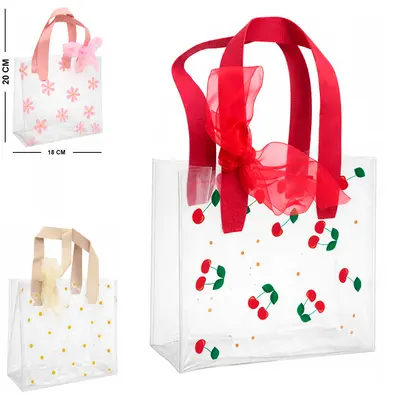 BOLSA SACOLA DE PLASTICO PARA PRESENTE TRANSPARENTE COM LACO VERSY P 20X18X10CM