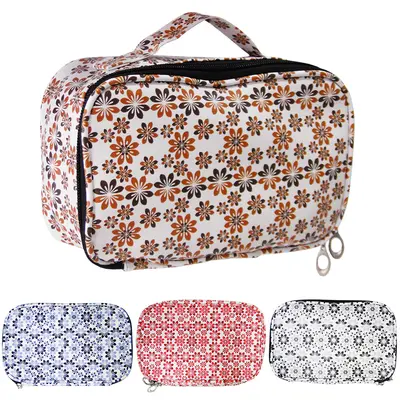 NECESSAIRE RETANGULAR FEMININA FLOR COM ALCA E ZIPER 21X13X8CM