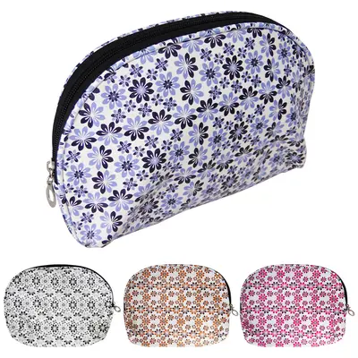 NECESSAIRE DE POLIESTER MEIA LUA FEMININA FLOR COM ZIPER 22X15X7CM