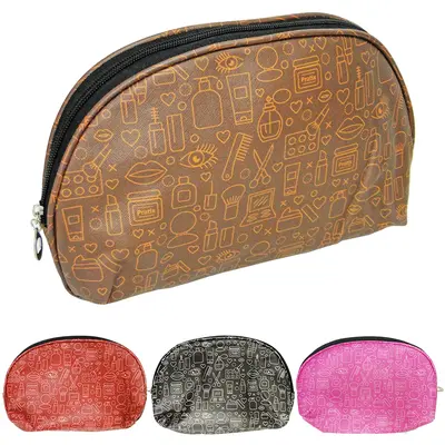 NECESSAIRE DE POLIESTER MEIA LUA FEMININA MAKE COM ZIPER 25X16X8CM