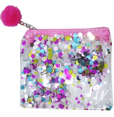 PORTA MOEDAS / NIQUEL RETANGULAR COM LANTEJOULA MAGICA COLORS + ZIPER 10,5X9,5CM